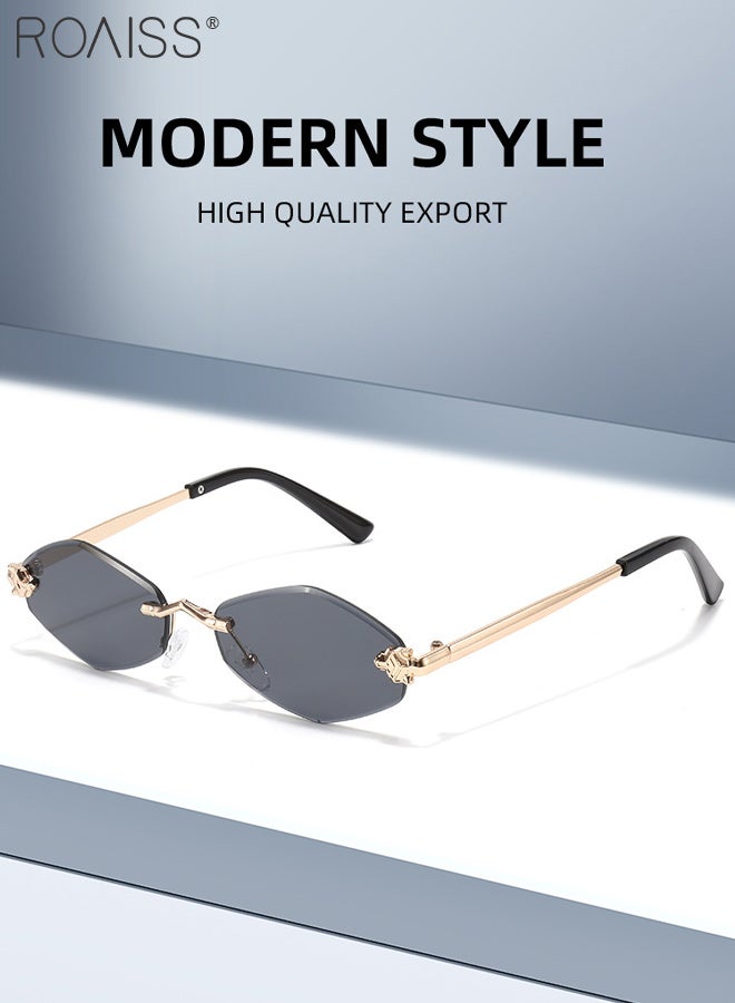 roaiss 2 Pcs Stylish Frameless Sunglasses for Women, Retro Alloy Hexagonal Sun Glasses, Fashionable Anti-glare Shades, Outdoor Street Style Sun Protection Sunglasses - Image 4